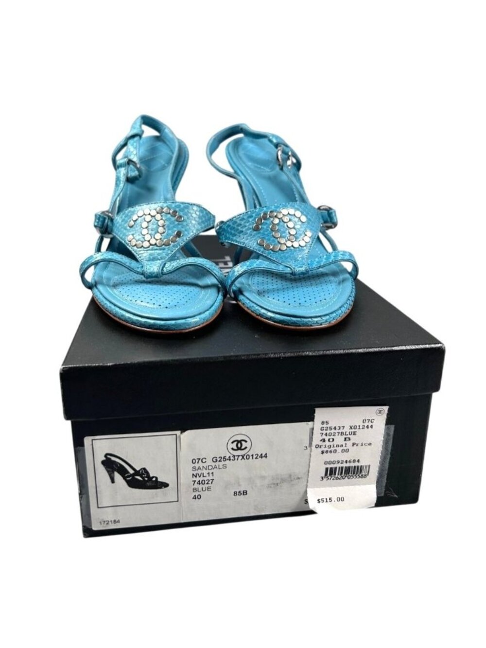 Chanel 2007 Cruise Blue Alligator CC Logo Sandals EU 40B With Box MSRP $860